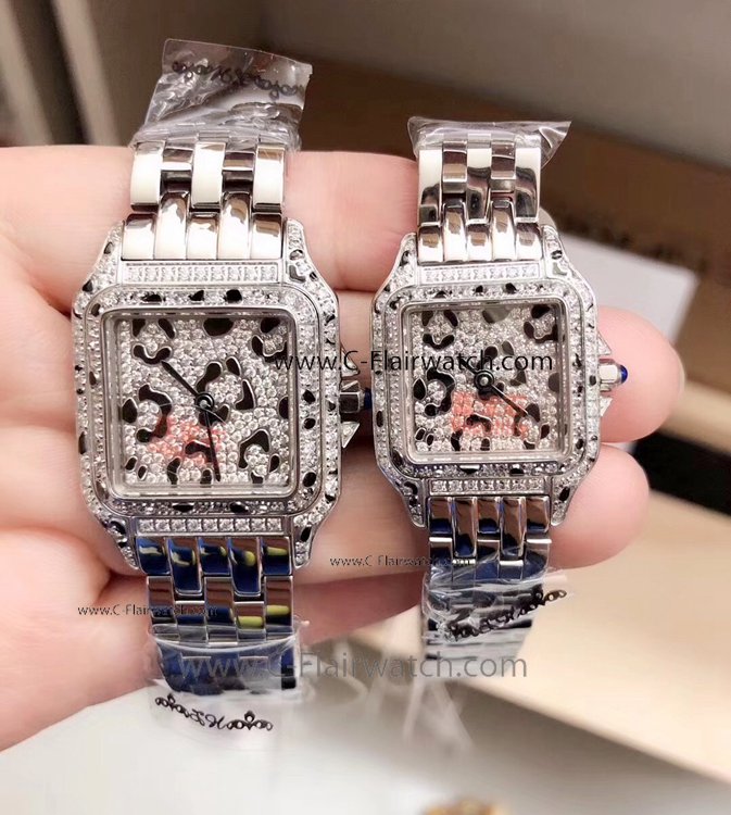 Women's Fake Cartier Watch Stainless Steel Leopard Dial